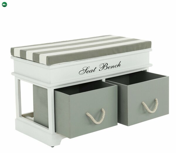 Lóca párnával, 2 fiók, fehér/szürke, SEAT BENCH 2 NEW