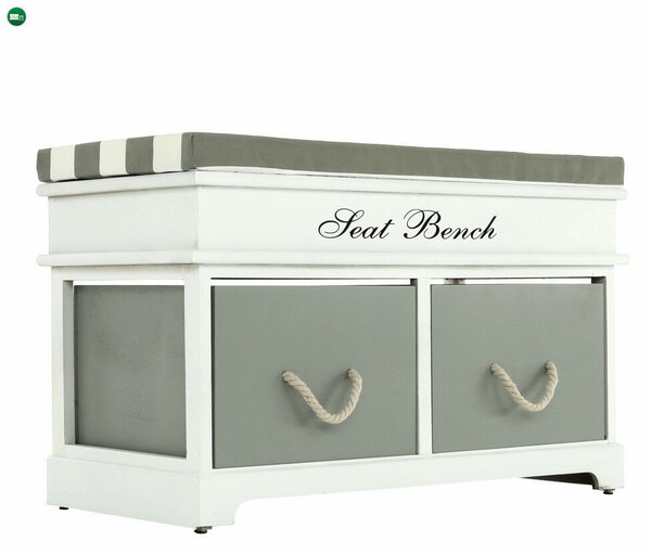 Lóca párnával, 2 fiók, fehér/szürke, SEAT BENCH 2 NEW