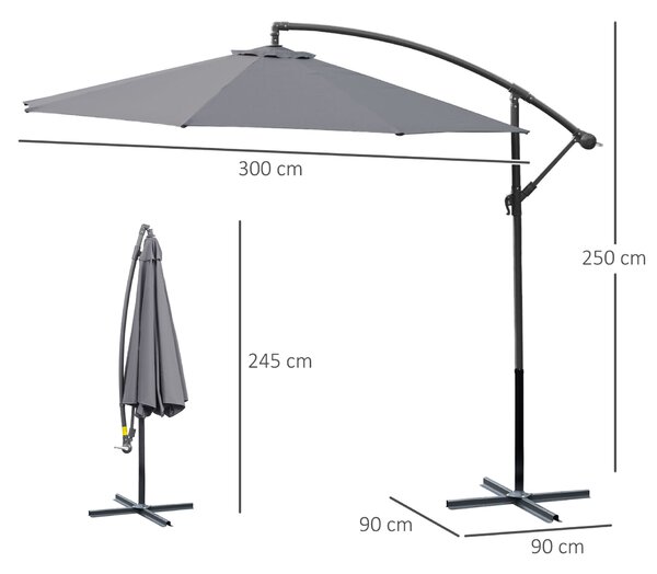 Outsunny Deluxe Karos Kerti Napernyő Tekerővel, Φ3m