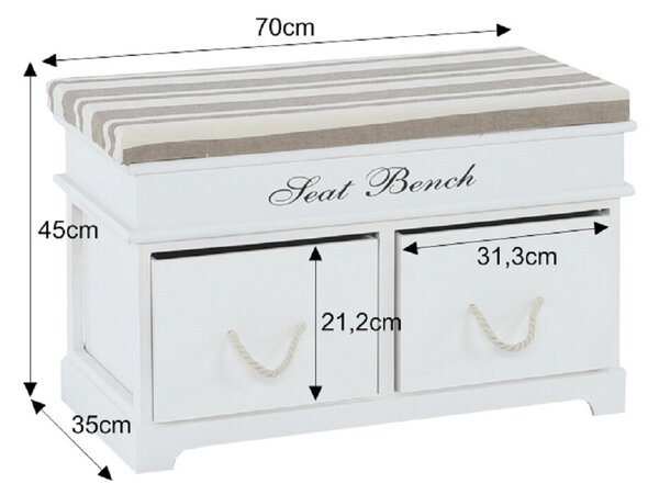 Lóca párnával, 2 fiók, fehér/világosbarna, SEAT BENCH 1 NEW