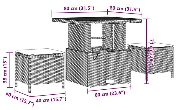 Kerti Kanapé Szett 9 pcs Fekete és krémszínű 80 x 80 x 71 cm