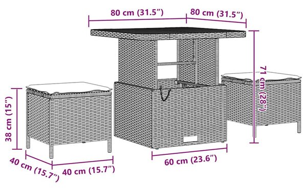 Kerti Kanapé Szett 13 pcs Fekete és krémszínű 80 x 80 x 71 cm
