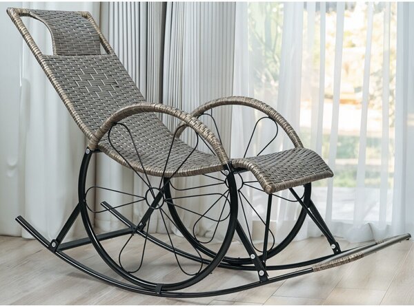 Hintaszék, rattan/fém, szürke, ROKIN