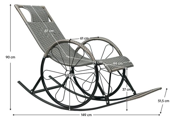 Hintaszék, rattan/fém, szürke, ROKIN