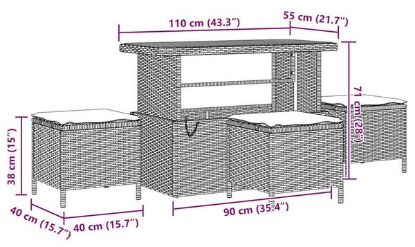 Kerti Kanapé Szett 14 pcs Fekete és krémszínű 110 x 55 x 71 cm