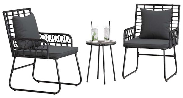 Kert étkező szett 3 pcs Fekete és Antracit Poli rattan és acél