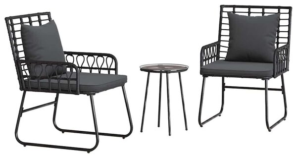 Kert étkező szett 3 pcs Fekete és Antracit Poli rattan és acél