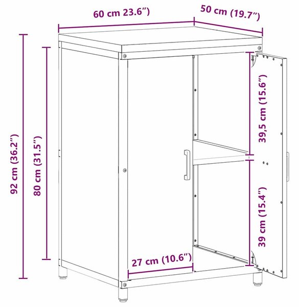 VidaXL Konyhai Tárolás HATTEM Ezüst 60 x 50 x 92 cm Acél