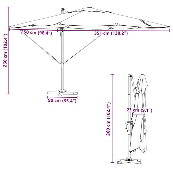 VidaXL Cantilever Roma Napernyő Antracit és fekete 352 x 251 x 260 cm