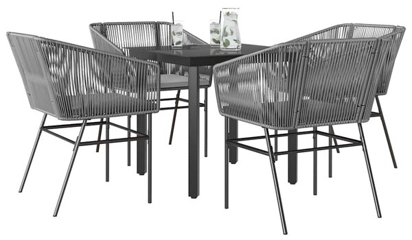 VidaXL 5 részes szürke polyrattan üveg kerti étkezőgarnitúra párnával