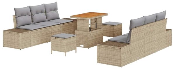 VidaXL Kerti Kanapé Szett párnával tárolóval 9 pcs Bézs Poli rattan