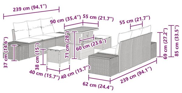 VidaXL Kerti Kanapé Szett párnával 9 pcs Bézs polirattan