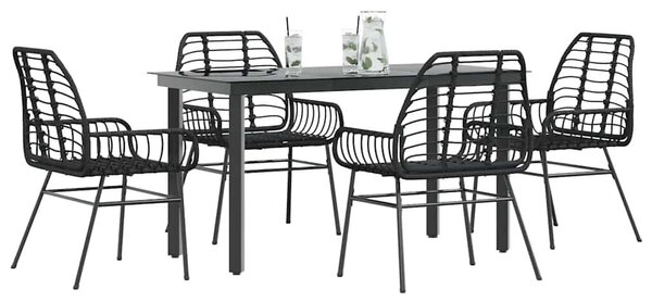 VidaXL 5 részes fekete polyrattan üveg kerti étkezőgarnitúra