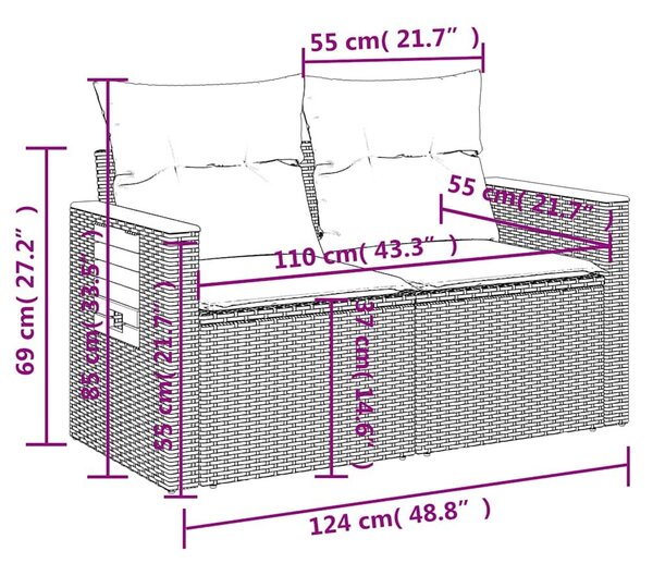 VidaXL 7 részes fekete polyrattan kerti ülőgarnitúra párnával