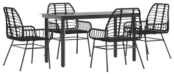 VidaXL 5 részes fekete polyrattan üveg kerti étkezőgarnitúra