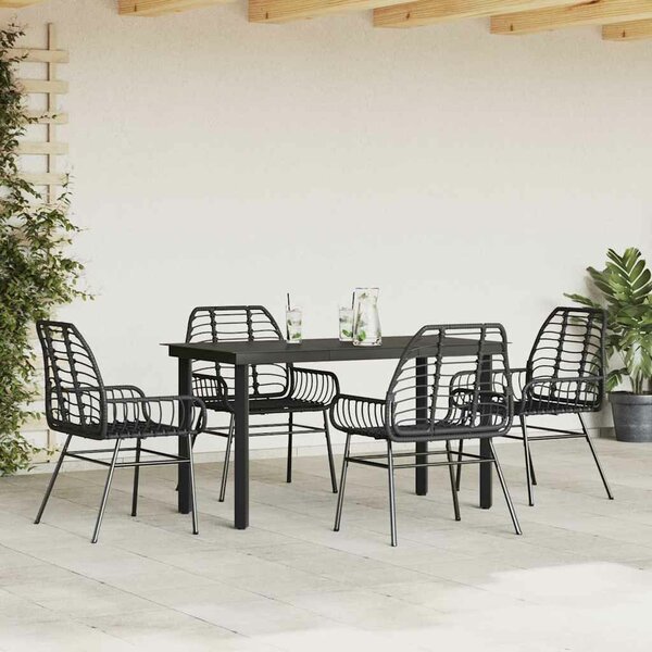 VidaXL 5 részes fekete polyrattan üveg kerti étkezőgarnitúra
