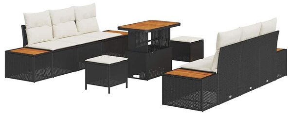 VidaXL Kerti Kanapé Szett párnával tárolóval 9 pcs Fekete Poli rattan