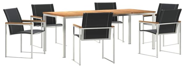 VidaXL Kert étkező szett 7 pcs Szilárd akácfa és rozsdamentes acél