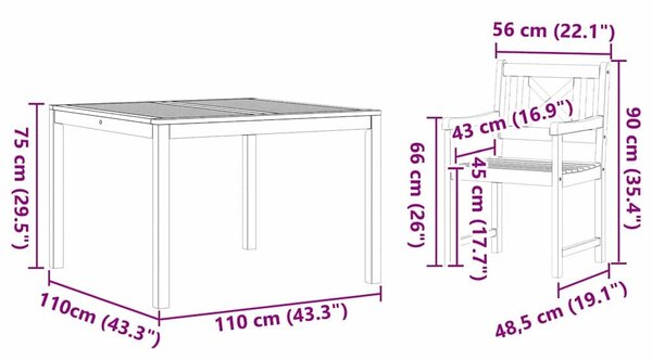 VidaXL Kert étkező szett 3 pcs Barna Tömör akácfa