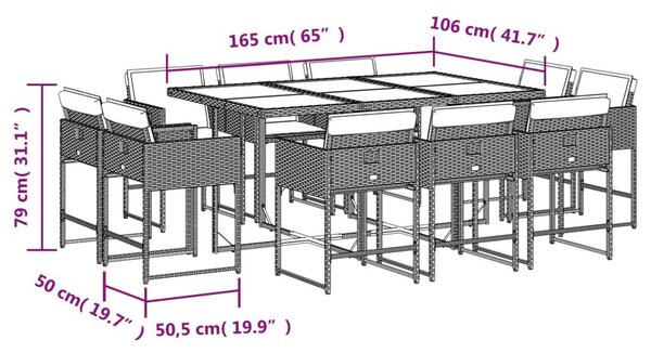 VidaXL 11 részes fekete polyrattan kerti étkezőgarnitúra párnákkal