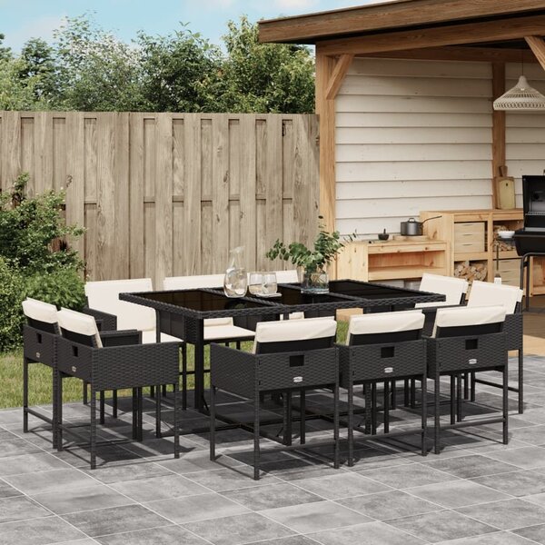 VidaXL 11 részes fekete polyrattan kerti étkezőgarnitúra párnákkal