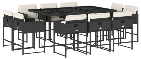 VidaXL 11 részes fekete polyrattan kerti étkezőgarnitúra párnákkal