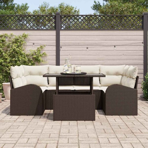 VidaXL Kerti Kanapé Szett párnával tárolóval 7 pcs Barna Poly Rattan