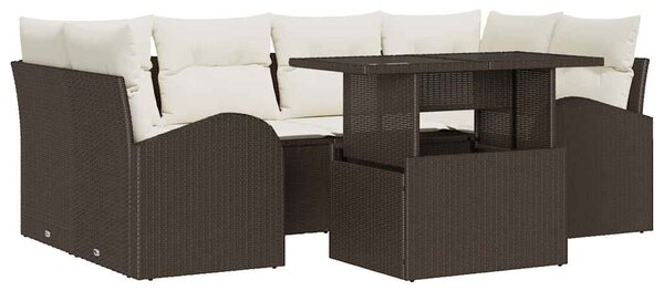VidaXL Kerti Kanapé Szett párnával tárolóval 7 pcs Barna Poly Rattan