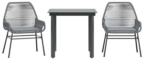 VidaXL 3 részes szürke polyrattan üveg kerti étkezőgarnitúra párnával
