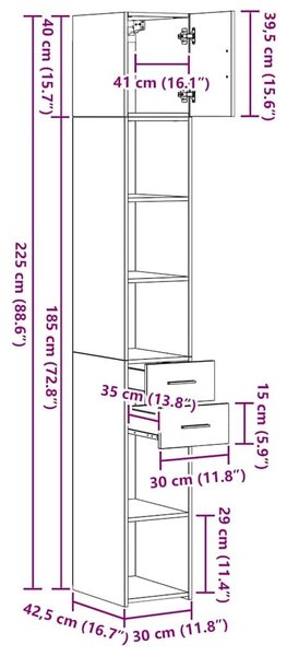 VidaXL Tárolószekrény 2 db Öreg fa 30 x 42,5 x 225 cm