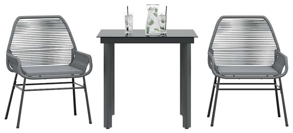 VidaXL 3 részes szürke polyrattan üveg kerti étkezőgarnitúra párnával