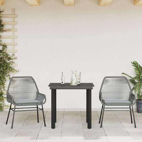 VidaXL 3 részes szürke polyrattan üveg kerti étkezőgarnitúra párnával