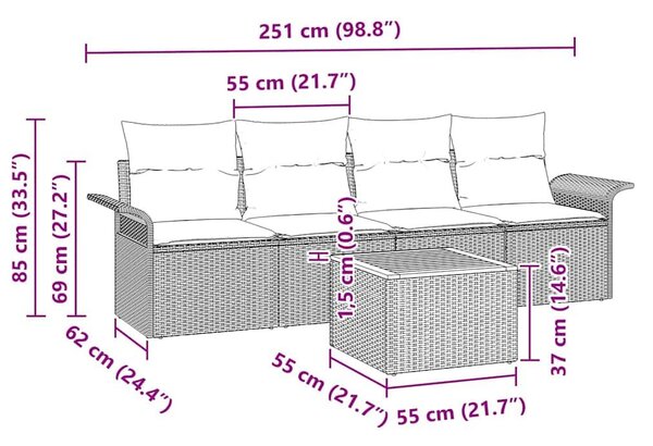 VidaXL Kerti Kanapé Szett 5 db Bézs polirattan