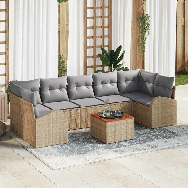 VidaXL Kerti Kanapé Szett 8 pcs Beige és Világosszürke polirattan