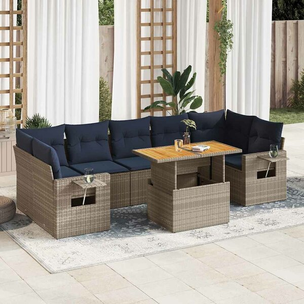 VidaXL 8 részes szürke polyrattan kerti ülőgarnitúra párnákkal