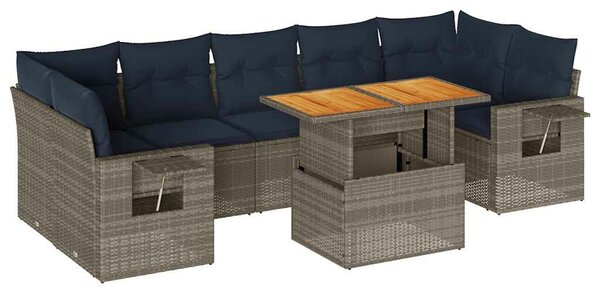 VidaXL 8 részes szürke polyrattan kerti ülőgarnitúra párnákkal