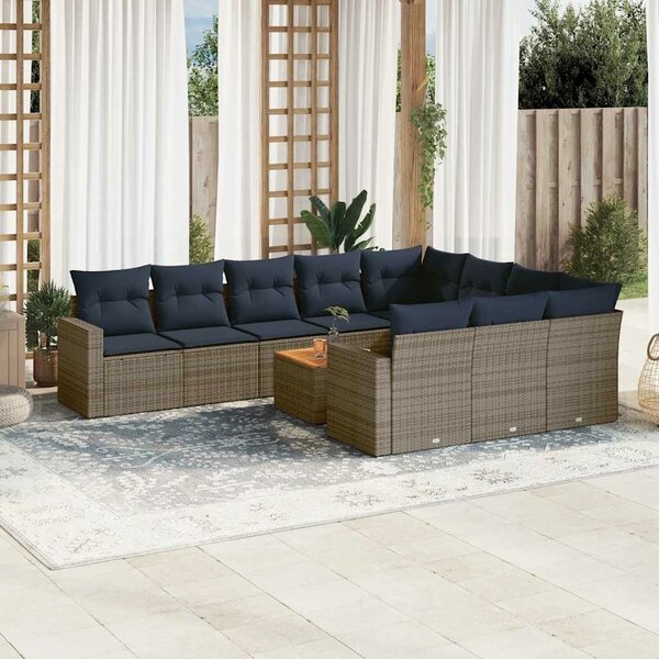 VidaXL 11 részes szürke polyrattan kerti ülőgarnitúra párnákkal