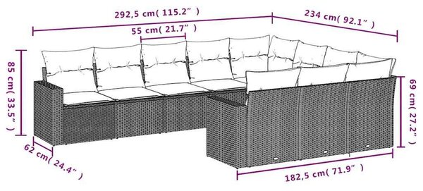 VidaXL 10 részes barna polyrattan kerti ülőgarnitúra párnákkal