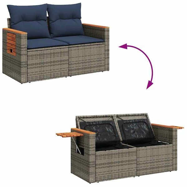 VidaXL 9 részes szürke polyrattan kerti ülőgarnitúra párnákkal