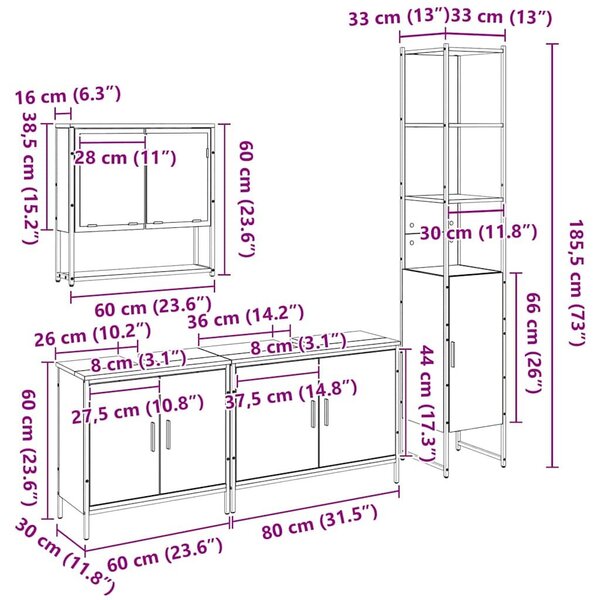 VidaXL Fürdőszoba bútor szett polcokkal tárolóval 4 pcs Fekete Faanyag