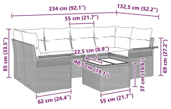 VidaXL Kerti Kanapé Szett 7 db Bézs polirattan