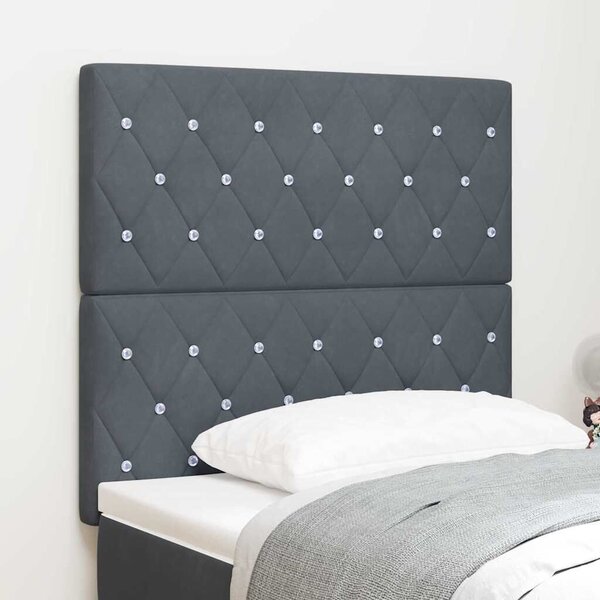 VidaXL LED ágytámla LED szalagokkal Sötétszürke 90 cm Bársony