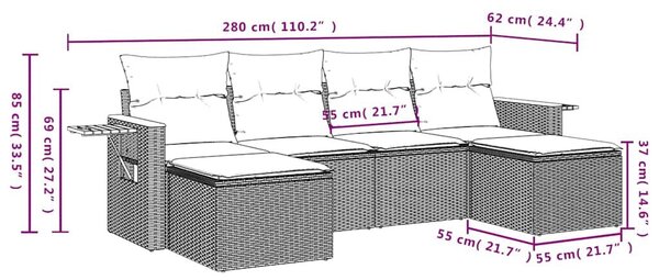 VidaXL 6 részes szürke polyrattan kerti ülőgarnitúra párnával