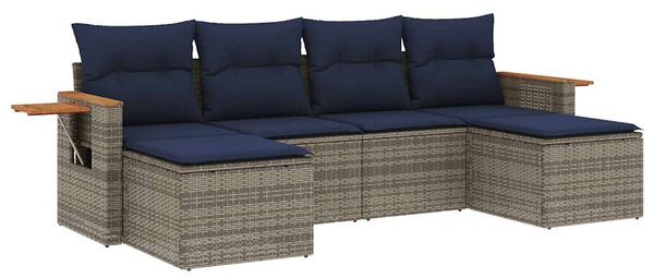 VidaXL 6 részes szürke polyrattan kerti ülőgarnitúra párnával