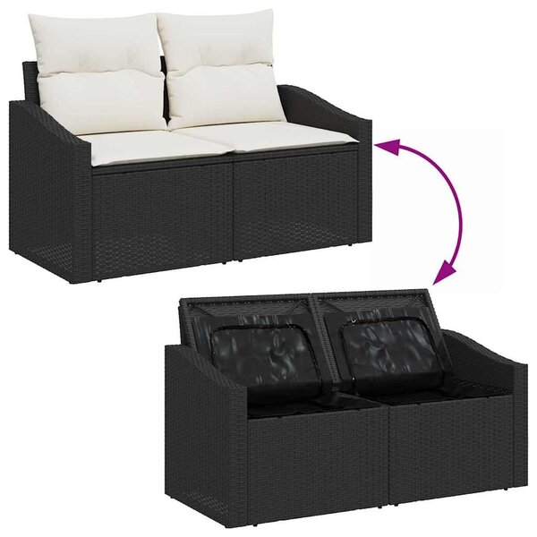 VidaXL Kanapé Szett párnával tárolóval 7 pcs Fekete és Krém polirattan