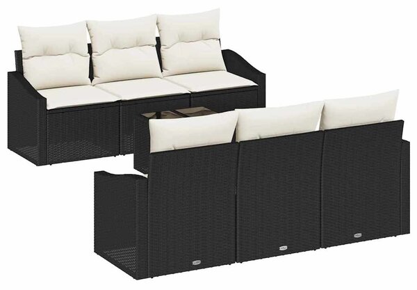 VidaXL Kanapé Szett párnával tárolóval 7 pcs Fekete és Krém polirattan
