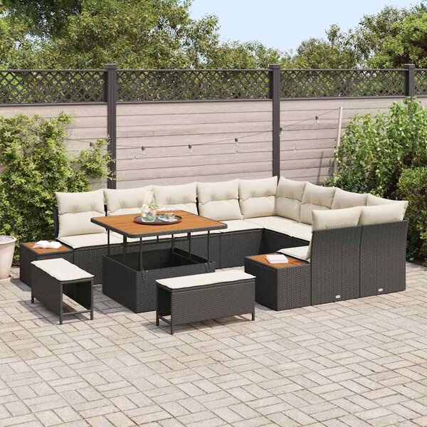 VidaXL Kerti Kanapé Szett párnával tárolóval 12 pcs Fekete Poli rattan