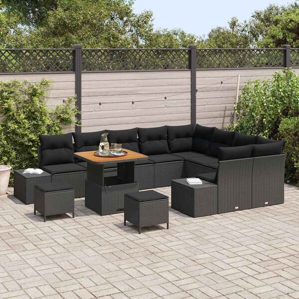 VidaXL Kerti Kanapé Szett párnával tárolóval 12 pcs Fekete Poli rattan