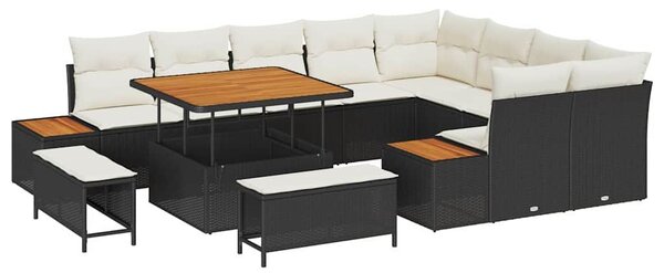 VidaXL Kerti Kanapé Szett párnával tárolóval 12 pcs Fekete Poli rattan