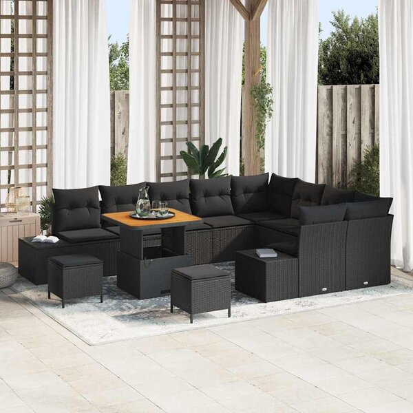 VidaXL Kerti Kanapé Szett párnával tárolóval 12 pcs Fekete Poli rattan